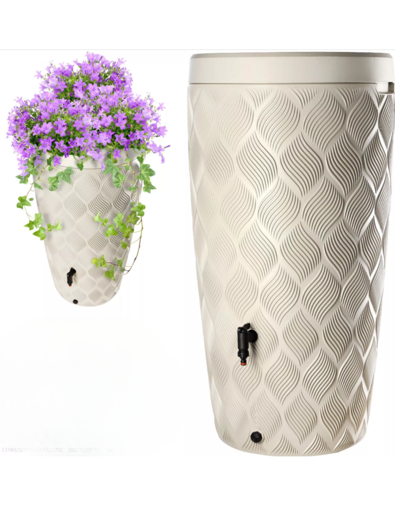 planten in bloembakdeksel op wave taupe design regenton