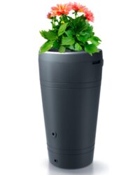 bloemen in deksel van antracieten regenton met vase design