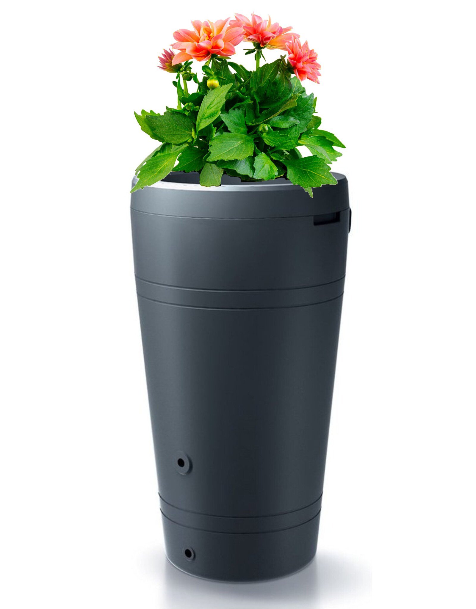 bloemen in deksel van antracieten regenton met vase design