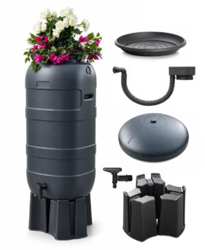 Rainsaver 100l Flower Antraciet 2 In 1 Met Plantenbak Voordeelset