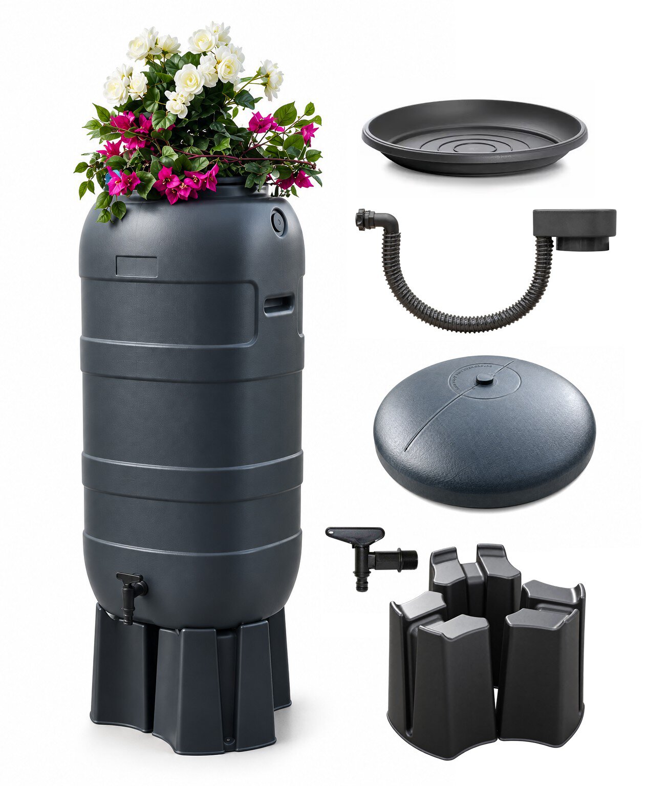 Rainsaver 100l Flower Antraciet 2 In 1 Met Plantenbak Voordeelset