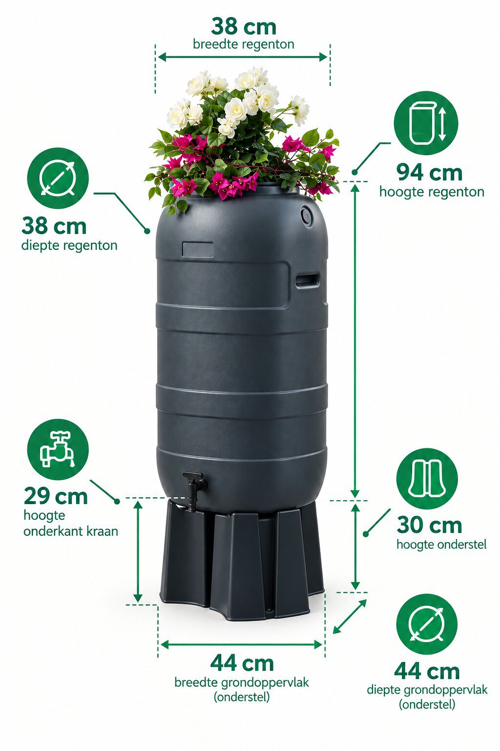 Regenton Homesaver Slimline Flower 100 Liter Afmetingen