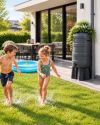 Regenton Met Plantenbak Slimline Flower In Tuin